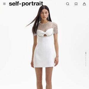 WHITE CREPE DIAMANTE MESH MINI DRESS